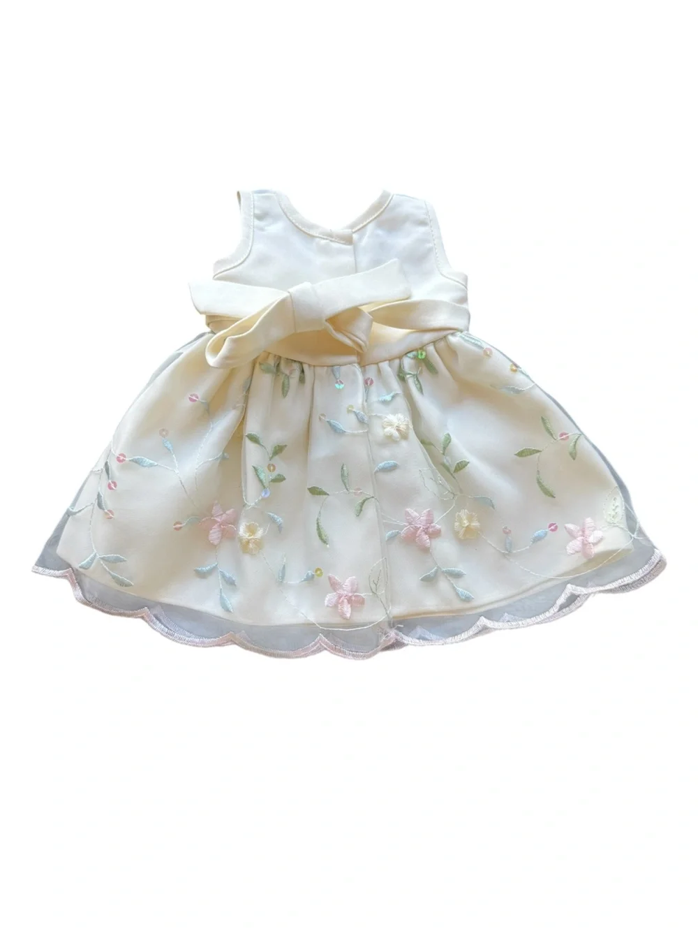 Ivory Floral Embroidered Doll Dress with Rosette